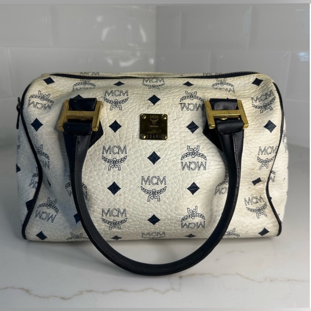 MCM White and Black Shoulder Bag